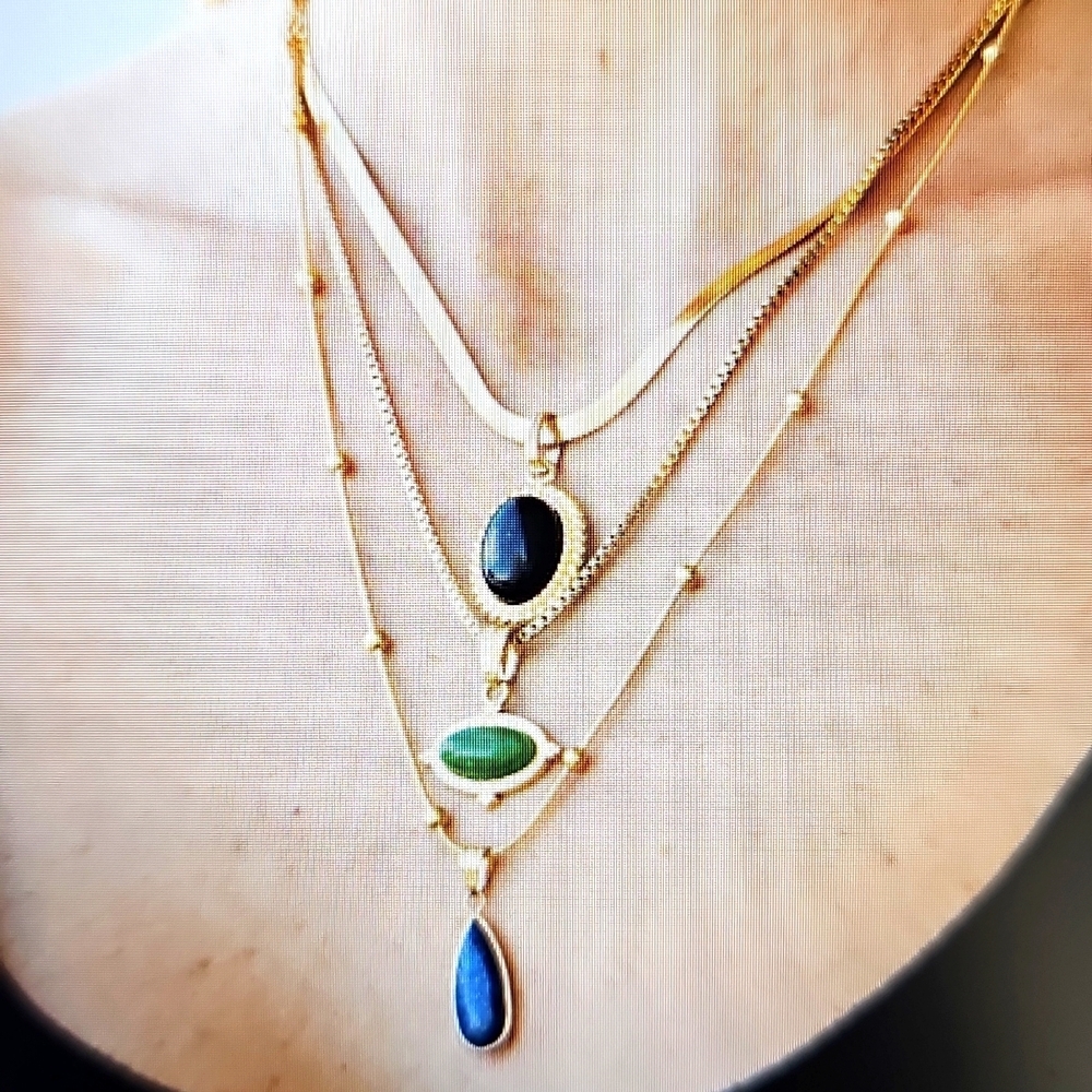 Elegant Gold and Blue Layered Necklace Set